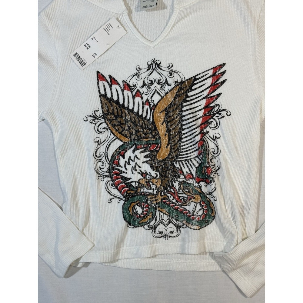 Women's Urban‎ Outfitters White Eagle Snake Long Sleeve Too Size M NWT